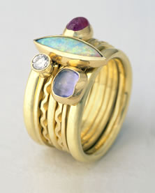 'Stacking Ring with Opal' in 18K gold with marquise cut Opal